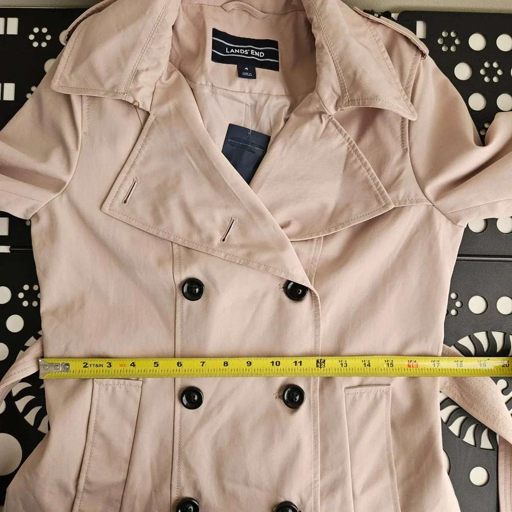 Lands' End Womens Tan Trench Coat NEW Size 4 Double Breasted Belted